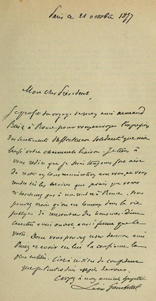 Autografo riprodotto fotograficamente: lettera di Gambetta a Crispi.