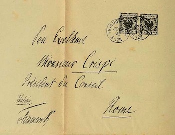 Autografo riprodotto fotograficamente: lettera di Bismarck a Crispi.