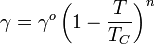 \gamma = \gamma^o \left( 1-\frac{T}{T_C} \right)^n 