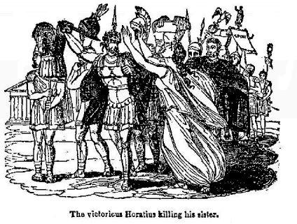 The victorious Horatius killing his sister.