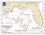 June 21, 2010 National Oceanic and Atmospheric Administration map of the Gulf of Mexico showing the areas closed to fishing.