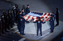 American flag from the World Trade Center during the 2002 Winter Olympics