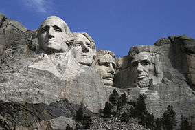 Sculptures of George Washington, Thomas Jefferson, Theodore Roosevelt and Abraham Lincoln (left to right) represent the first 130 years of the history of the United States.