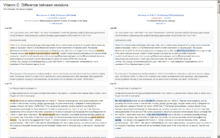 Web page showing side-by-side comparison of an article highlighting changed paragraphs.