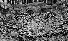 A mass grave, with multiple corpses visible