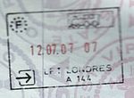 A Schengen (French) passport stamp issued in London