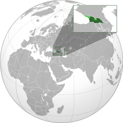 Georgia proper shown in dark green; areas outside of Georgian control shown in light green.