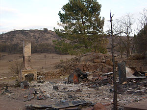 Fireplace and chimney;fire in the wrong place--Witch Fire, California