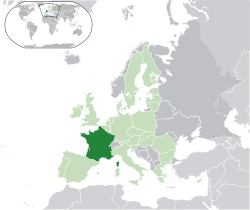 Location of  Metropolitan France  (dark green)– in Europe  (green & dark grey)– in the European Union  (green)  —  [Legend]