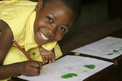 Boy from Kakiri, Uganda, Drawing and Smiling