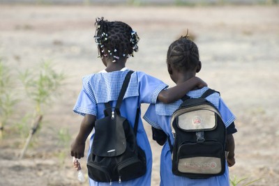 walking home from school in basse the gambia
