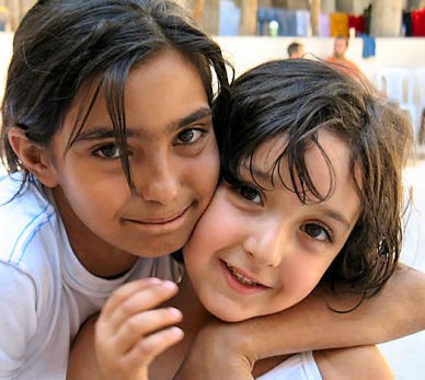Girl refugee friends in Damascus