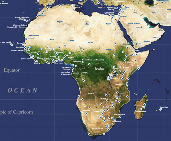 Map of SOS locations in Africa