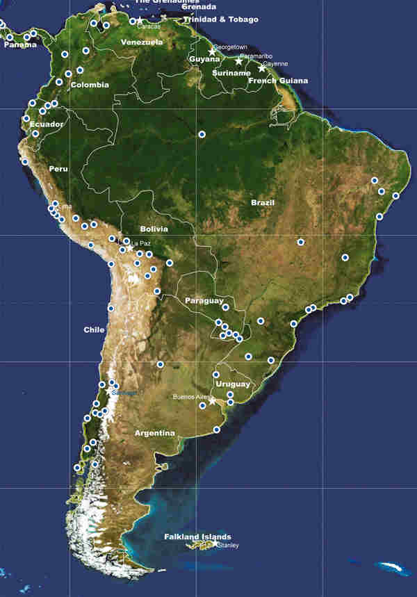 Map of SOS locations in South America