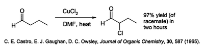 Alfa cloración de un aldehído usando CuCl2.
