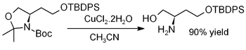 La desprotección de un acetónido usando CuCl2 · 2H2O.