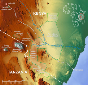 Que muestra la ubicación del Parque Nacional Tsavo West Mapa