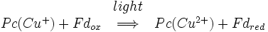 \ Begin {matriz} \ & luz & \ \\ Pc (Cu ^ +) + Fd_ {ox} & \ longrightarrow y Pc (Cu ^ {2+}) + Fd_ {red} \ end {matriz}