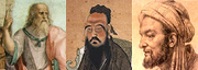 De izquierda a derecha: Platón, Confucio, Avicena