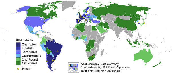 Mapa de los mejores resultados de los países
