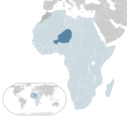 Ubicación del Níger (azul oscuro) - en África (azul y oscuro gris claro) - en la Unión Africana (azul claro)