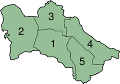 Un mapa interactivo de Turkmenistán exhibiendo sus provincias.
