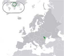 Ubicación de Moldova (verde) y Transnistria (verde claro) en el continente europeo.