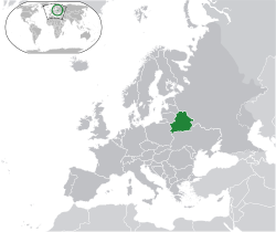 Ubicación de Belarús (verde) en Europa (gris oscuro) - [Leyenda]