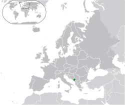 Ubicación de Montenegro (verde) en Europa (Gris oscuro) - [Leyenda]