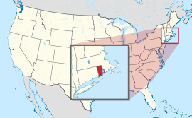 Mapa de los Estados Unidos con Rhode Island destacó