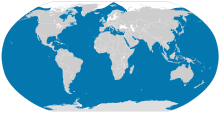 Un mapa del mundo muestra orcas se encuentran en todo todos los océanos, excepto partes del Ártico. También están ausentes de los negros y bálticos Seas.