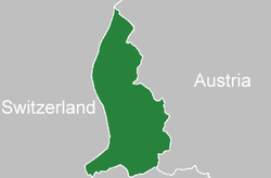 Ubicación de Liechtenstein (verde) entre Suiza y Austria (gris)