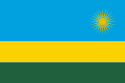 La bandera de Rwanda: rayas azules, amarillos y verdes con un sol amarillo en la esquina superior derecha