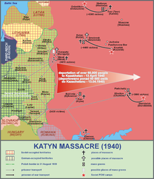 Mapa de los sitios relacionados con la masacre de Katyn