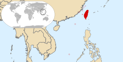 Un mapa que muestra la ubicación de la República de China en el este de Asia y en el mundo.