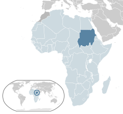 Ubicación de Sudán (azul oscuro) - en África (azul y oscuro gris claro) - en la Unión Africana (azul claro)