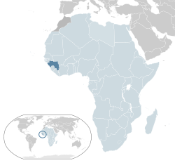 Ubicación de Guinea (azul oscuro) - en África (azul y oscuro gris claro) - en la Unión Africana (azul claro)