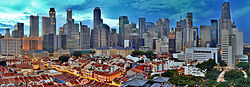 Singapur horizonte visto desde Chinatown al atardecer.