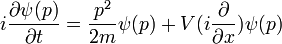 i {\ partial \ psi (p) \ over \ t parcial} = {p ^ 2 \ más de 2 m} \ psi (p) + V (i {\ \ parcial sobre \ x parcial}) \ psi (p)