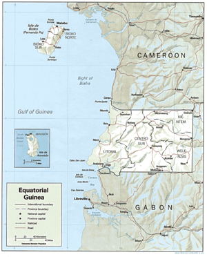 Mapa en relieve sombreado de Guinea Ecuatorial