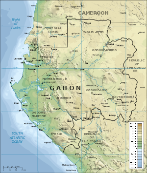 Mapa en relieve sombreado de Gabón