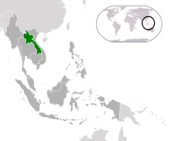 Ubicación de Laos (verde) en la ASEAN (gris oscuro) - [Leyenda]