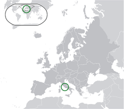 Localización de la Ciudad del Vaticano (verde) en Europa (gris oscuro) - [Leyenda]
