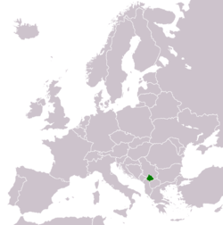 Localización y extensión de Kosovo en Europa.