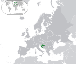 Ubicación de Croacia (verde) en Europa (gris oscuro)