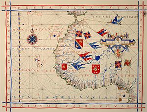 Diagramme nautique de cartographe portugais Fernão Vaz Dourado (c 1520 -.. C 1580), qui fait partie d'un atlas nautiques rédigé en 1571 et maintenant conservés dans les Archives nationales portugaises de Torre do Tombo, à Lisbonne.