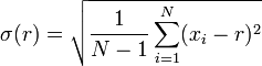 \ Sigma (r) = \ sqrt {\ frac {1} {N-1} \ sum_ {i = 1} ^ N (x_i - r) ^ 2}
