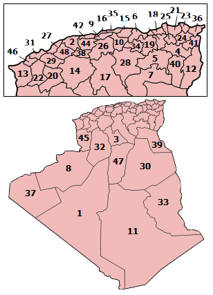 Provinces Algérie numbered2.png