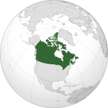 Projection de l'Amérique du Nord avec le Canada en vert
