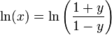 \ Ln (x) = \ ln \ left (\ frac {1} {+ y 1-y} \ right)